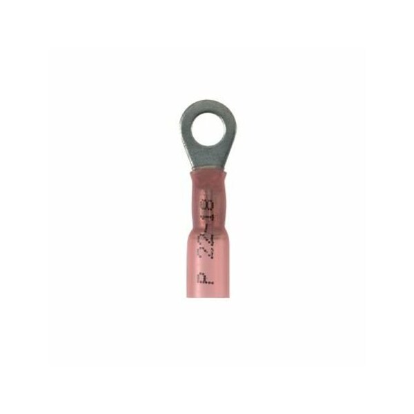 Ring Terminal, #8 Stud Size, 18 AWG, 600 V, Heat Shrink Insulated, Red, 25 PK